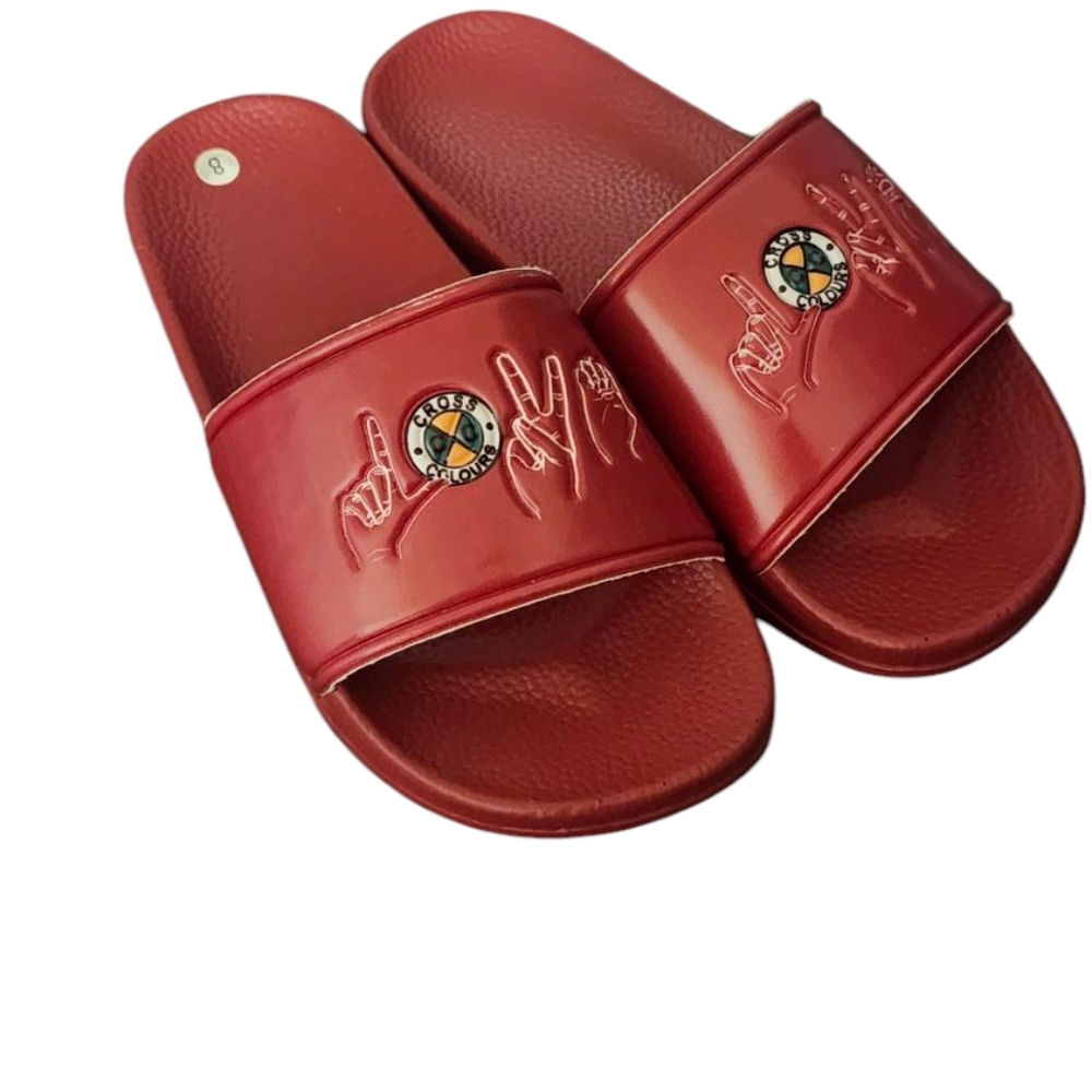 Cross Colors Red Slide Sandals with Embossed Design